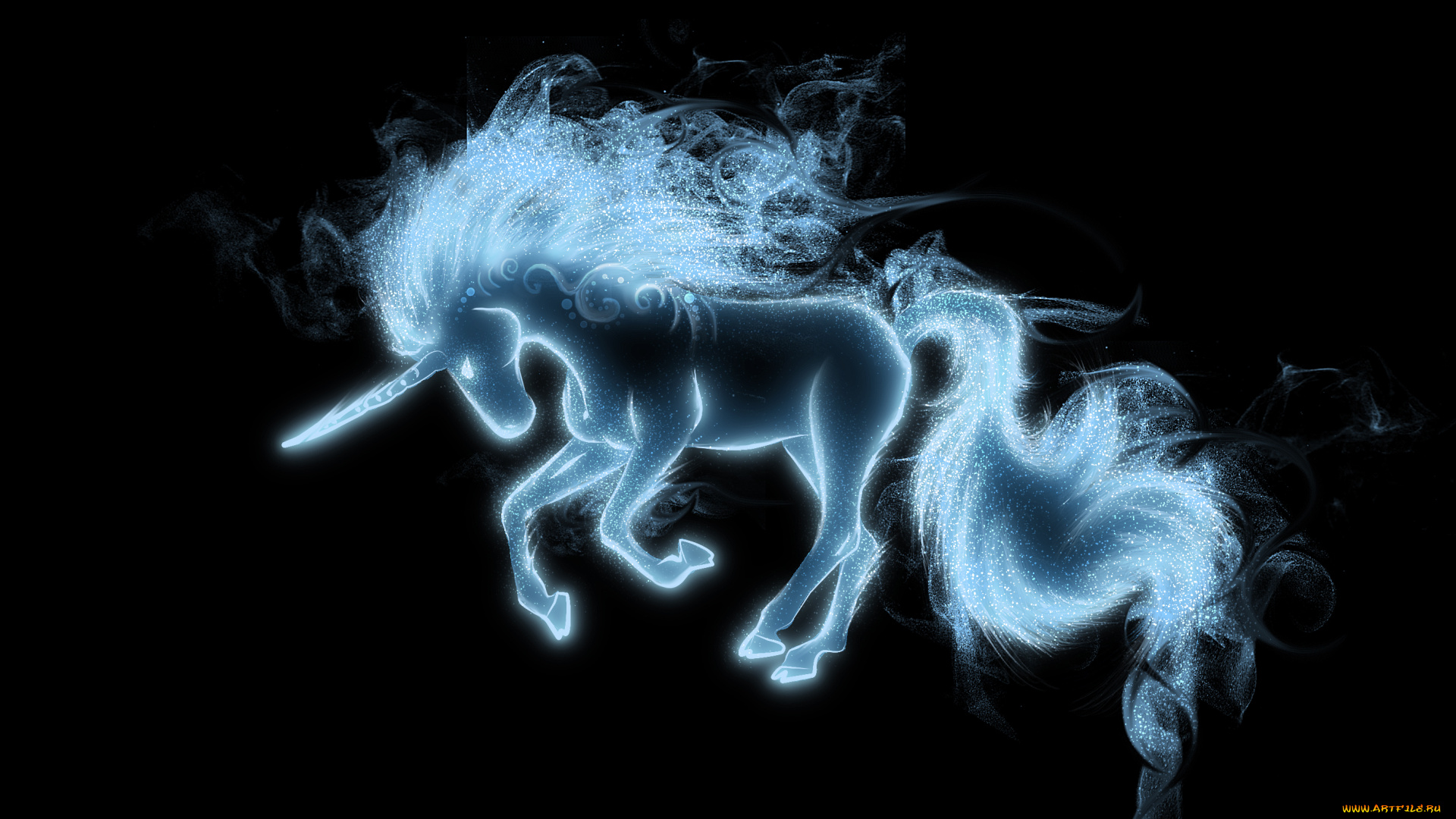 3д, графика, животные, , animals, черный, фон, грива, хвост, единорог