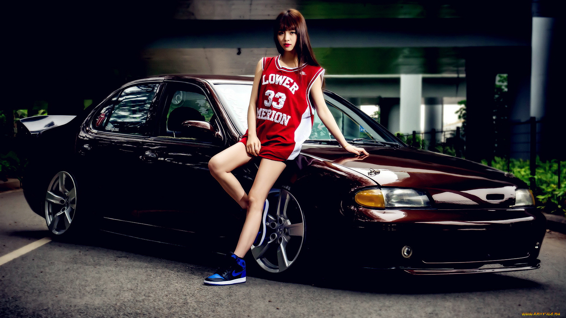 автомобили, авто, с, девушками, азиатка, девушка, автомобиль