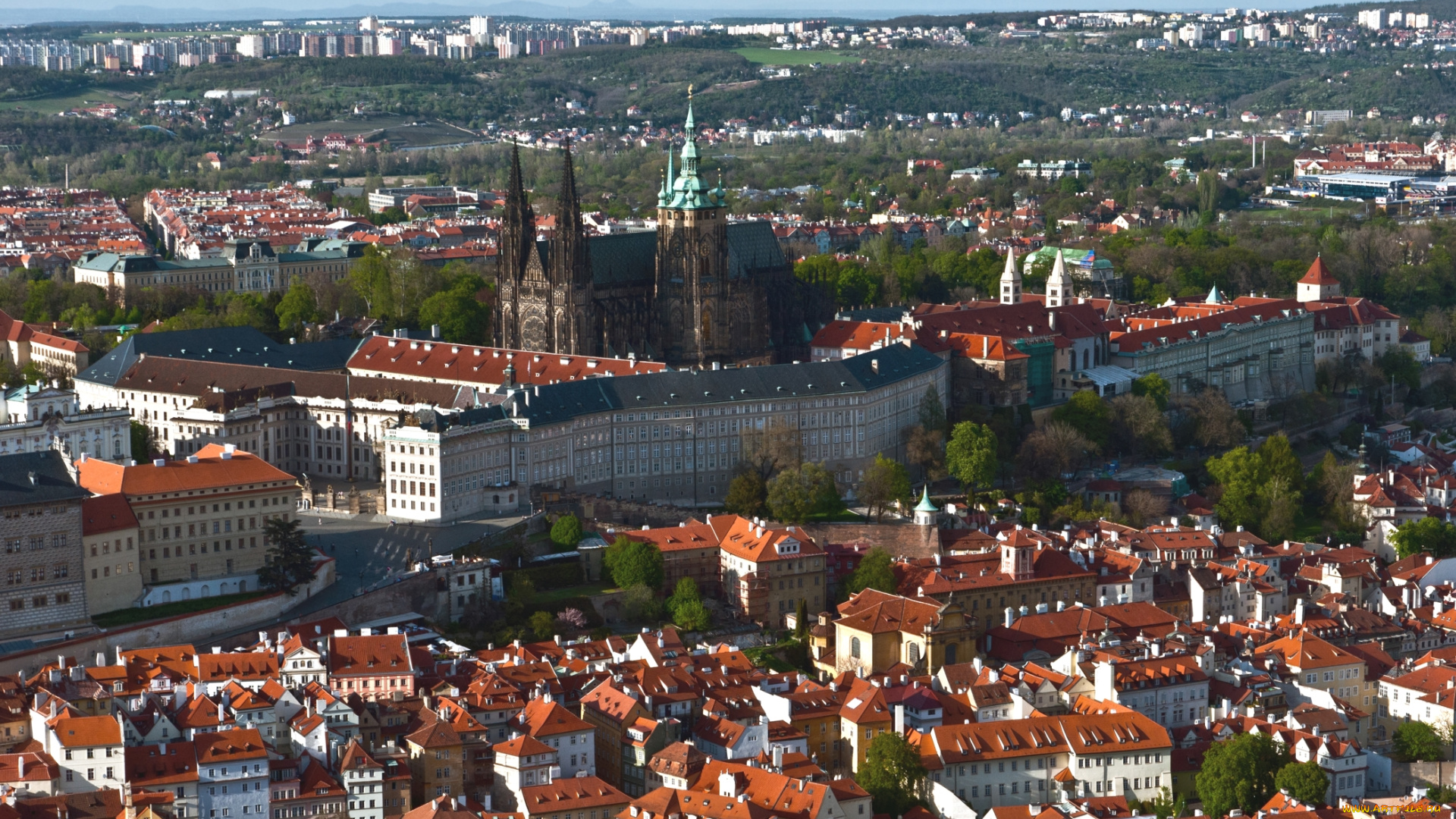 города, прага, , Чехия, панорама