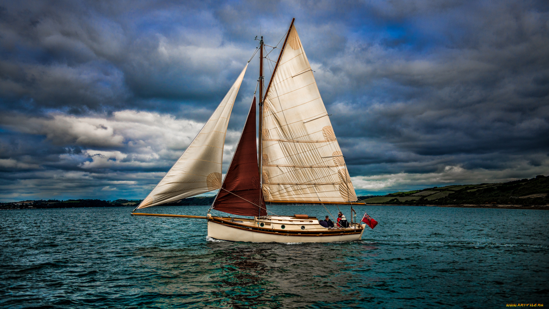 корабли, Яхты, паруса, яхта, тучи, океан