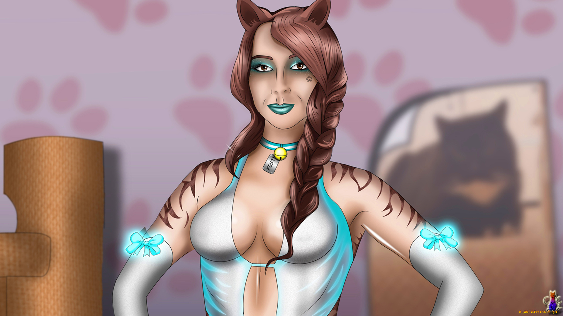 рисованные, люди, девушка, уши, взгляд