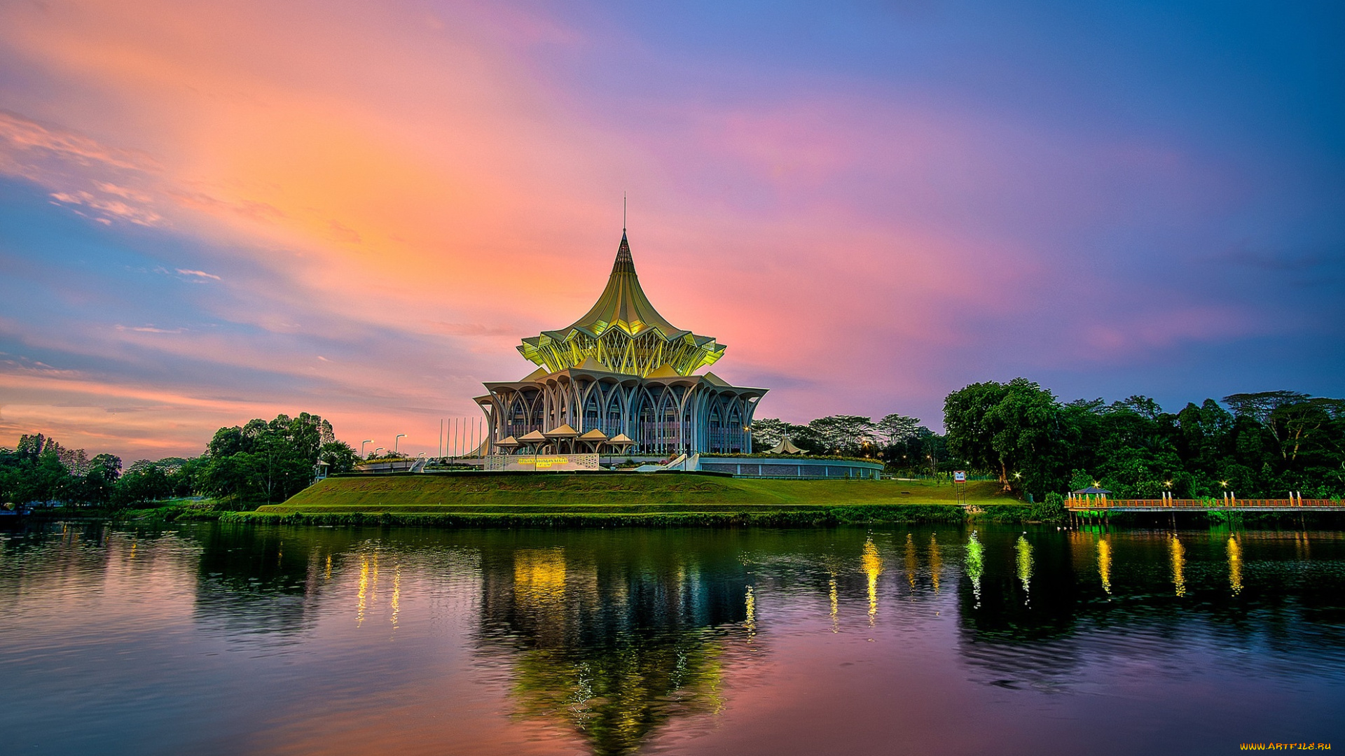 sarawak, state, legislative, assembly, -, kuching, , sarawak, , malaysia, города, -, здания, , дома, заря, озеро