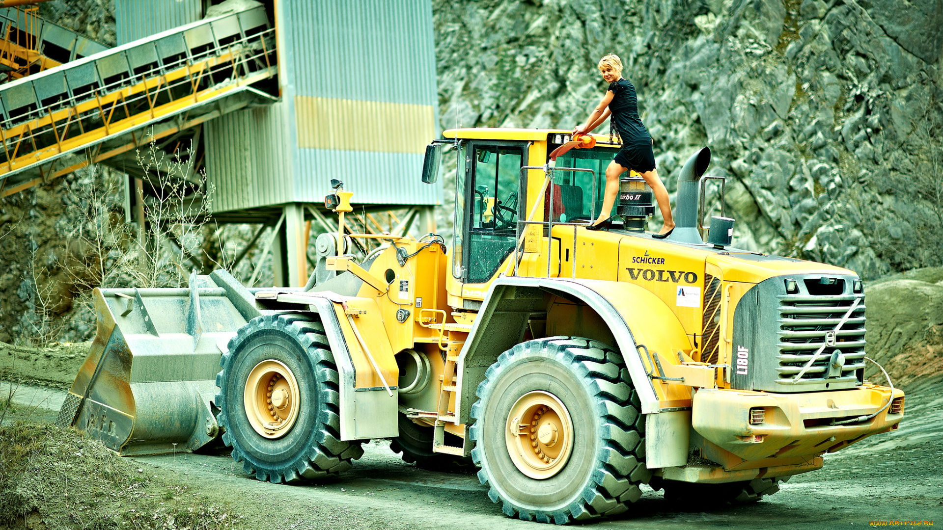 техника, фронтальные, погрузчики, девушка, погрузчик