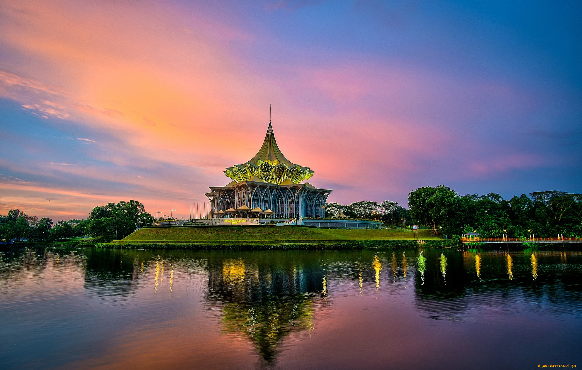 sarawak, state, legislative, assembly, -, kuching, , sarawak, , malaysia, города, -, здания, , дома, заря, озеро