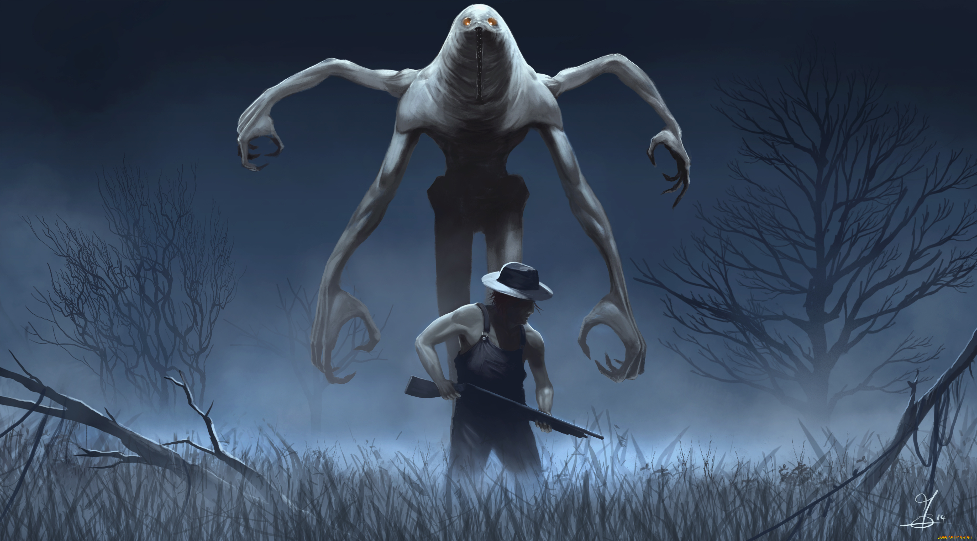 фэнтези, существа, мужик, ружьё, оружие, монстр, чудовище, существо