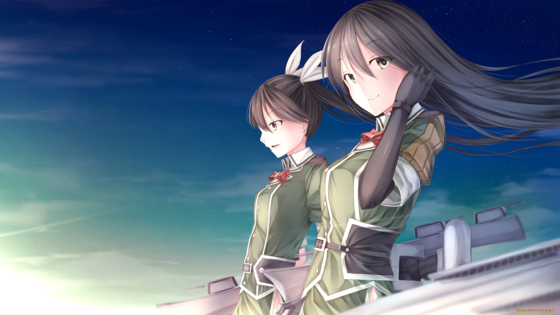 аниме, kantai, collection, kantai, collection, chikuma, kancolle, tone, арт, девушки, небо, waterdog