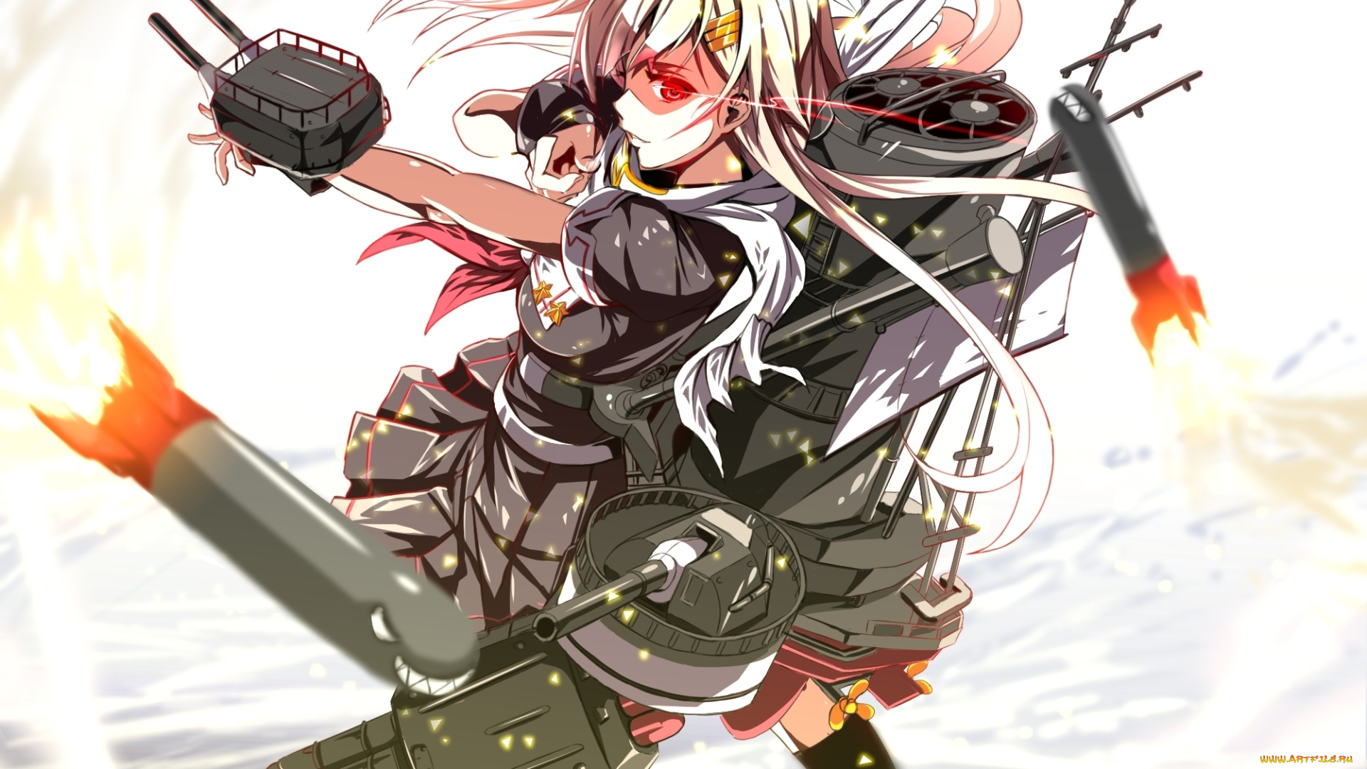 аниме, kantai, collection, yuudachi, kantai, collection, dia, saotoko, оружие, взгляд, девушка, kancolle, арт