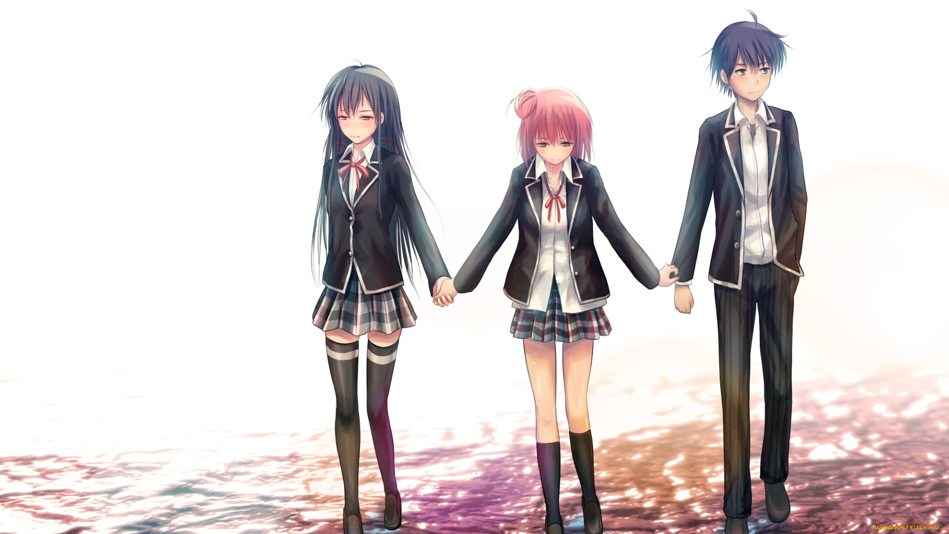 аниме, oregairu, yuigahama, yui, hikigaya, hachiman, девочки, парень, фон, yukinoshita, yukino