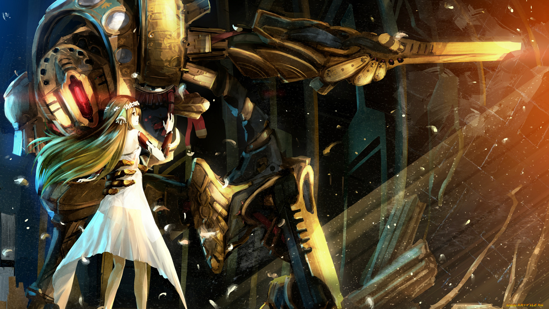 аниме, оружие, , техника, , технологии, surge, concerto, ion, earthes, ar, nosurge, ode, to, an, unborn, star, девочка, лучи, свет, меч, робот, арт