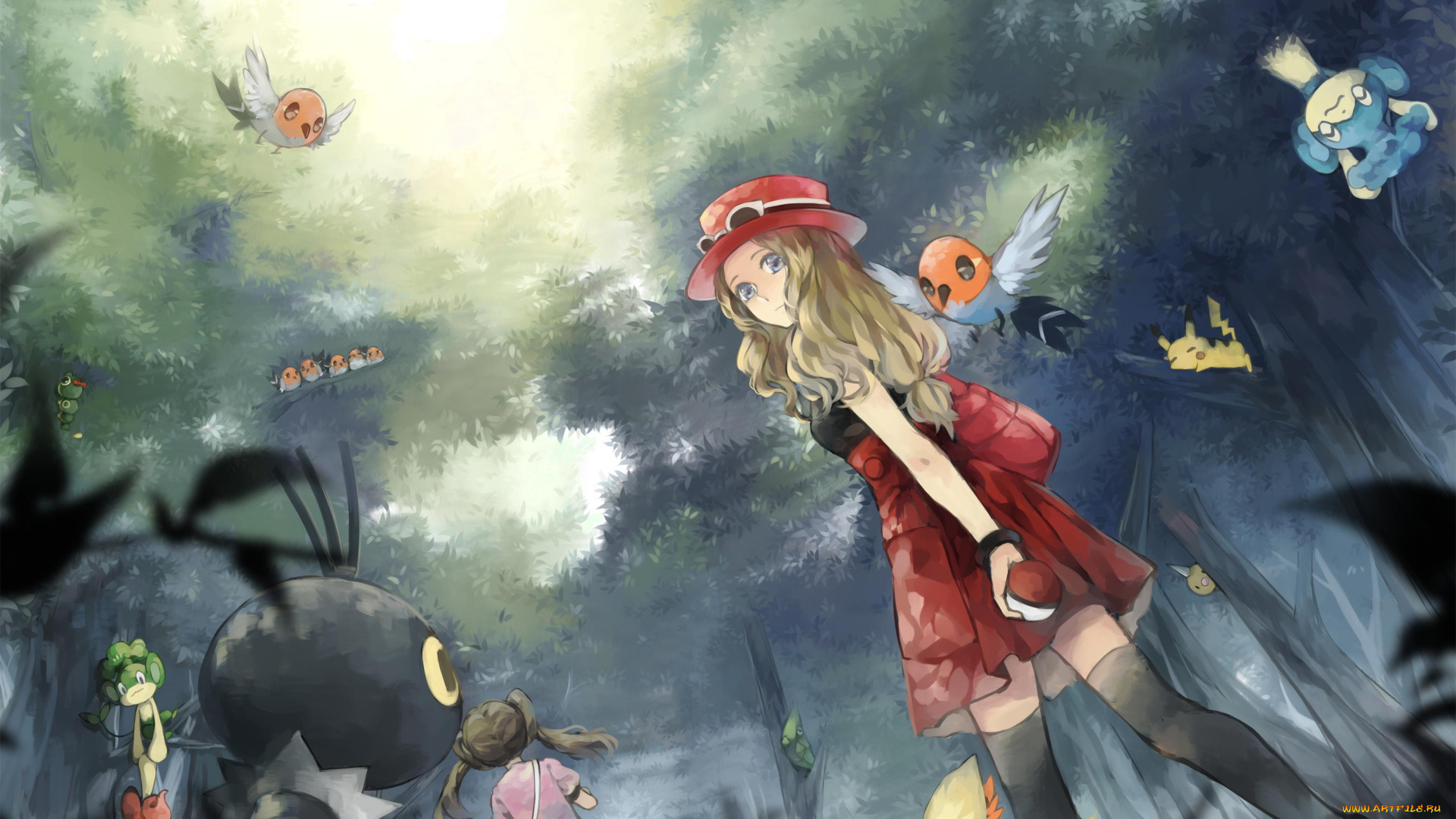 аниме, pokemon, pansage, panpour, арт, девочка, tagme, artist, weedle, metapod, serena, fennekin, fletchling, scatterbug, pikachu, pansear, покемоны