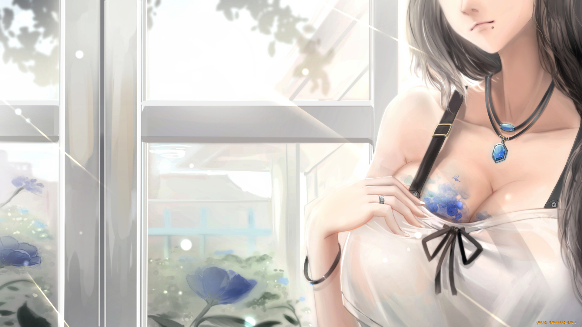 аниме, unknown, , другое, татуировка, грудь, кулон, девушка, арт, kikivi