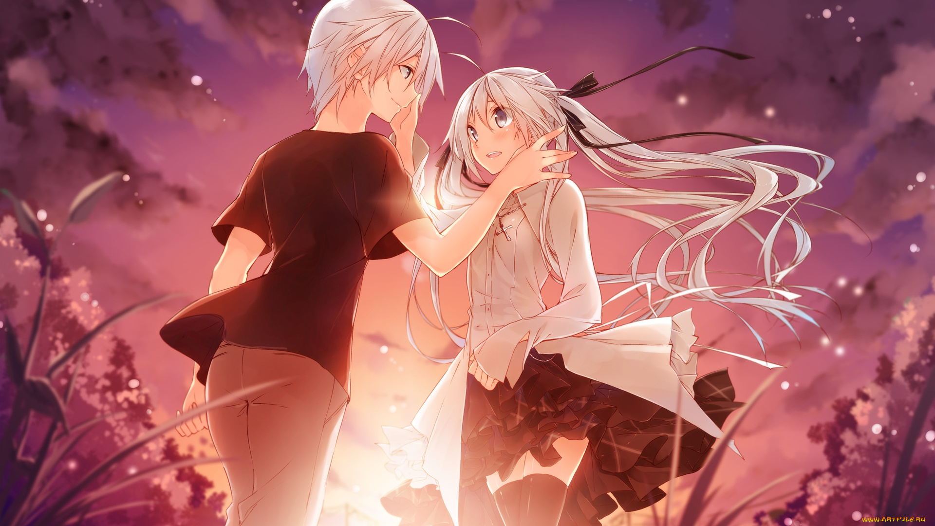 аниме, yosuga, no, sora, yosuga, no, sora, kasugano, haruka, арт, небо, пара, романтика, парень, девушка, прикосновения, kuwashima, rein