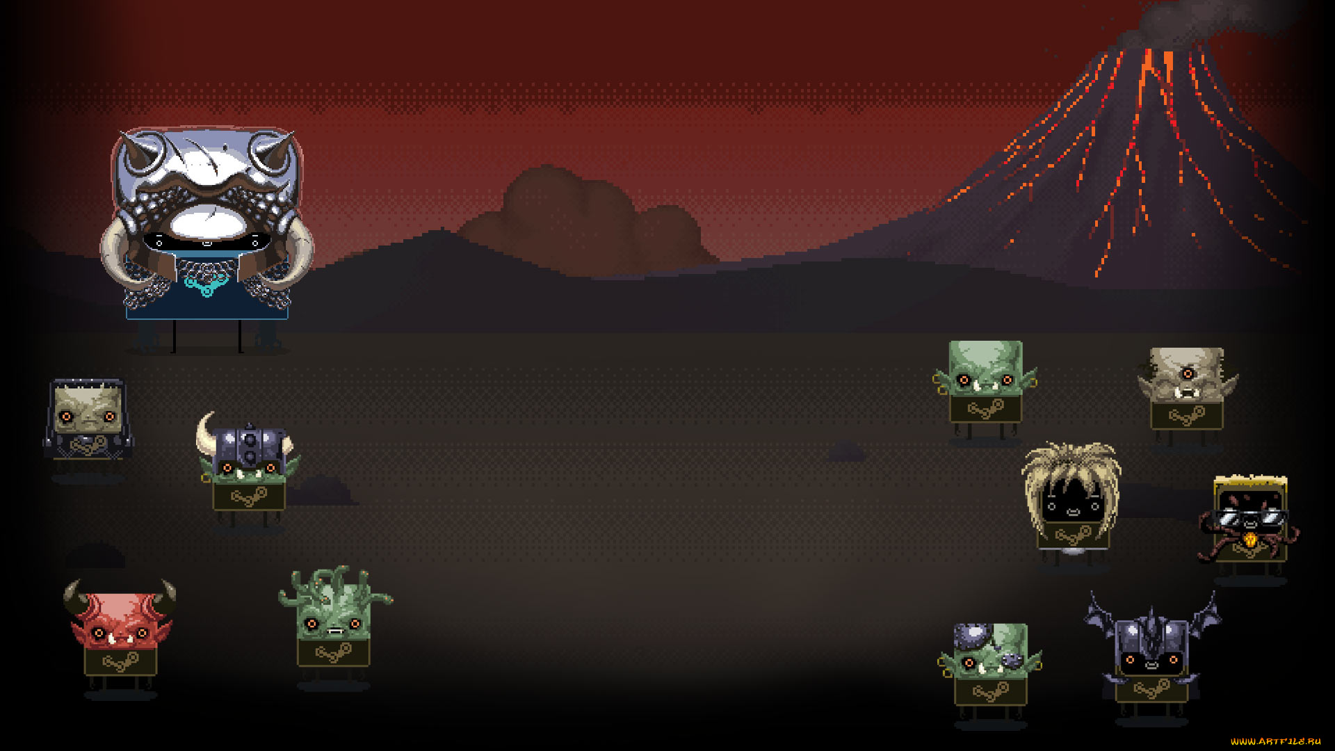 dire, frog, , the, tyrant, king, and, friends, видео, игры, ~~~другое~~~, гора, лава, монстры, фон, пиксели, monster, summer, sale