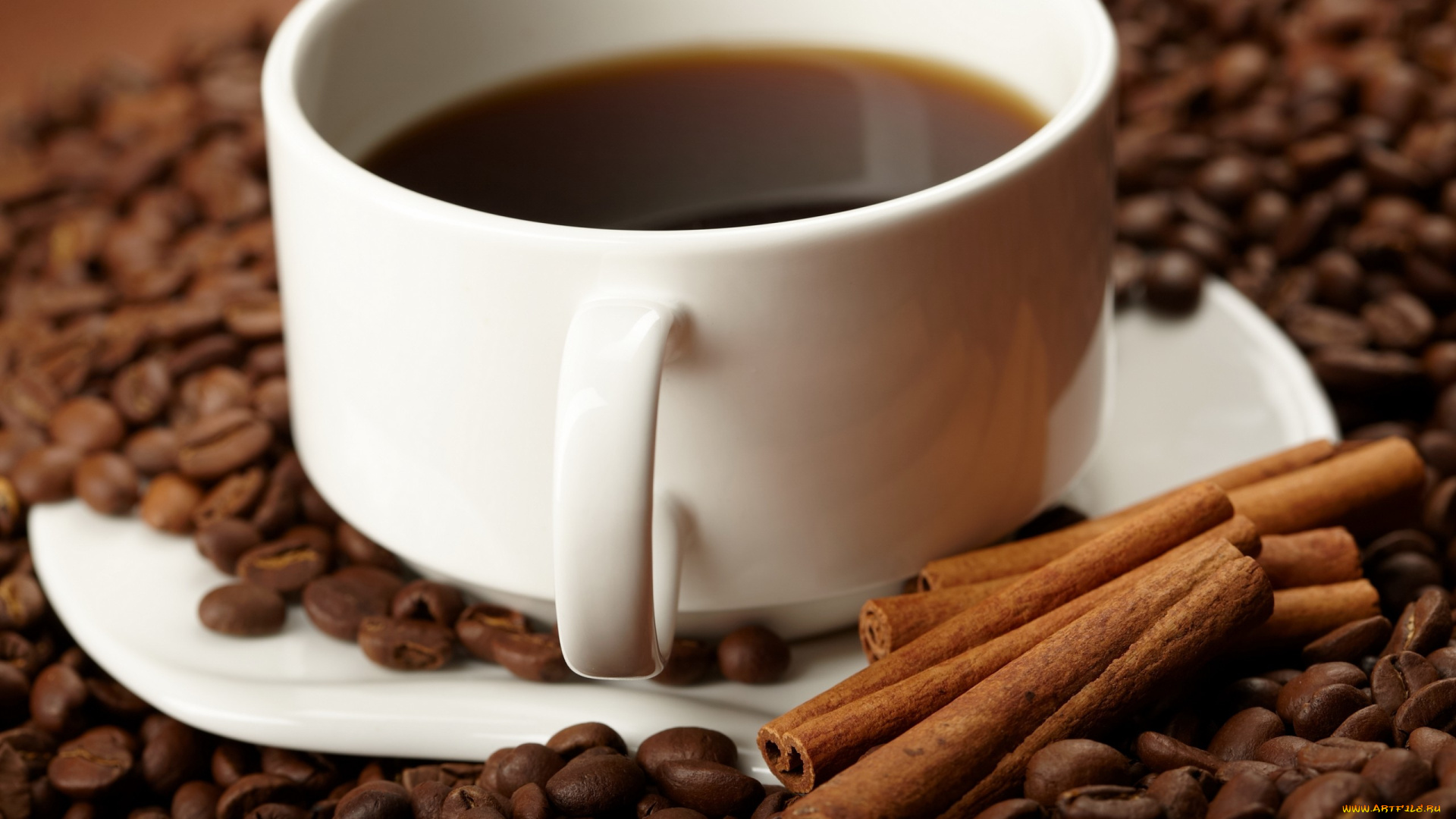 еда, кофе, , кофейные, зёрна, корица, зерна, чашка