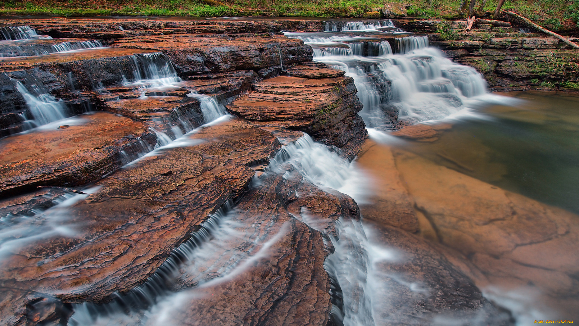 природа, водопады, лес, река, водопад