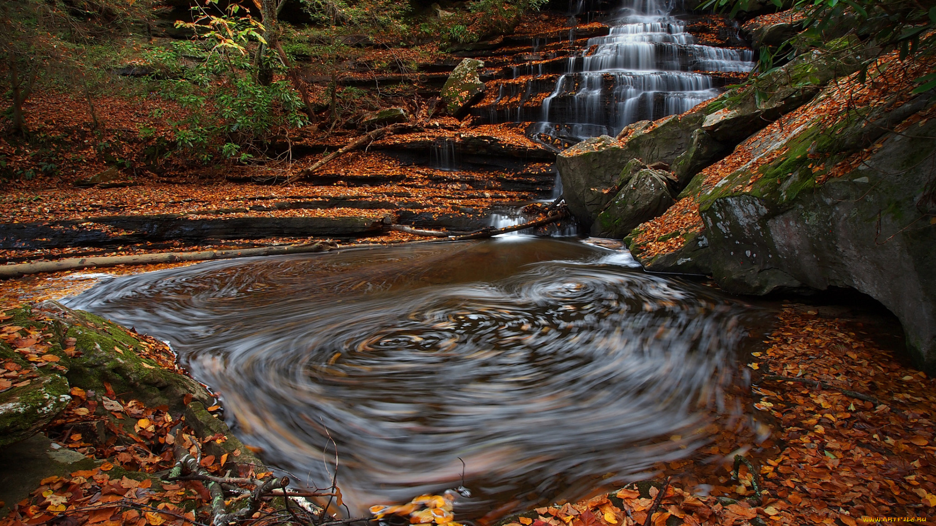 природа, водопады, лес, река, водопад