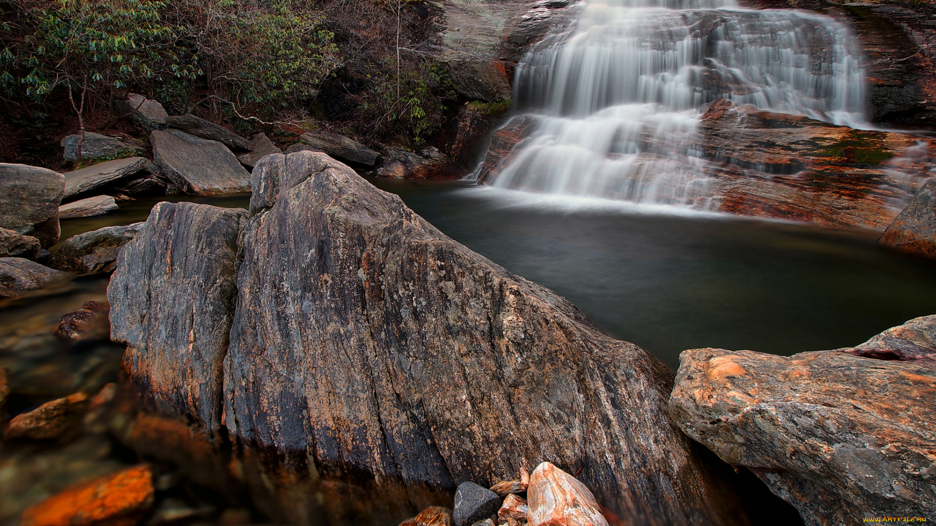 природа, водопады, водопад, река, лес