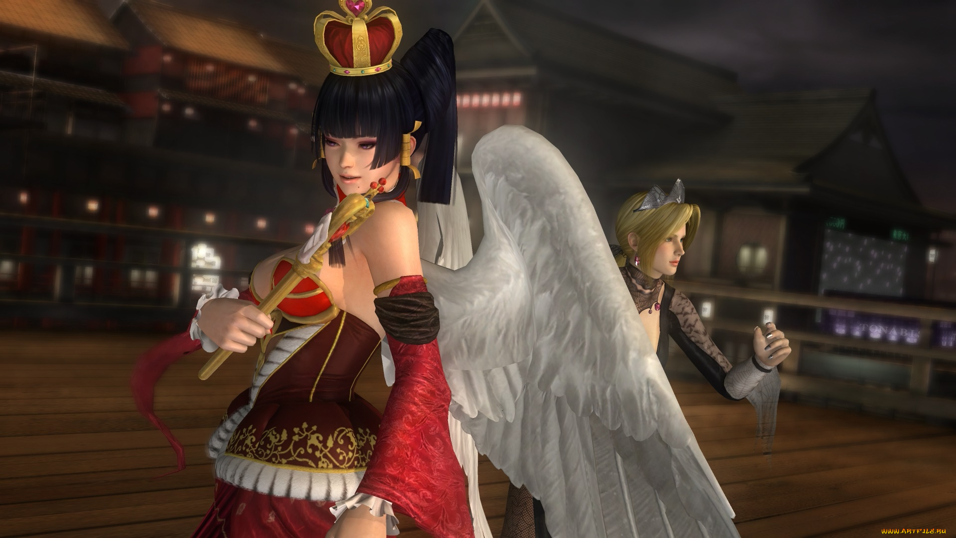 видео, игры, dead, or, alive, 5, фон, корона, шест, ангел, взгляд, девушка