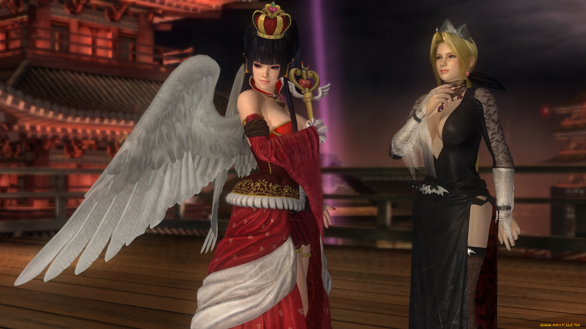 видео, игры, dead, or, alive, 5, фон, корона, шест, ангел, взгляд, девушка