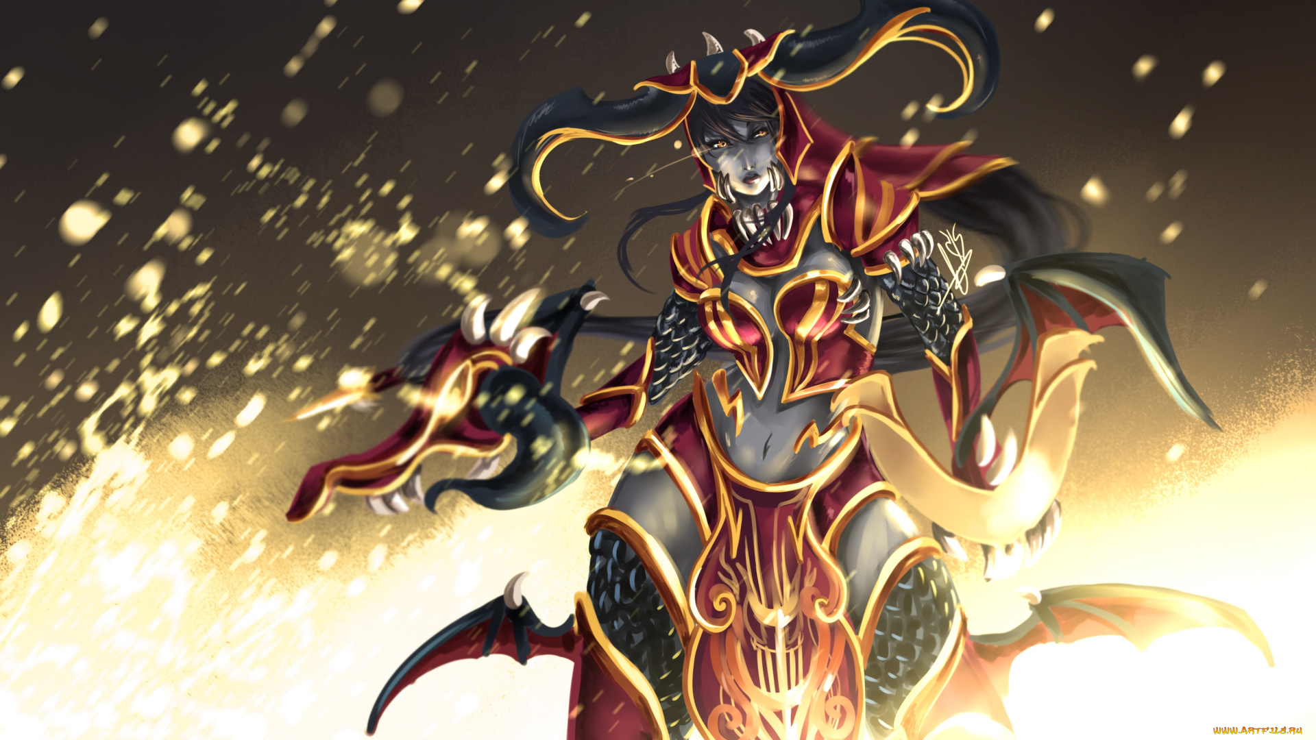 видео, игры, league, of, legends, девушка, взгляд, фон, shyvana