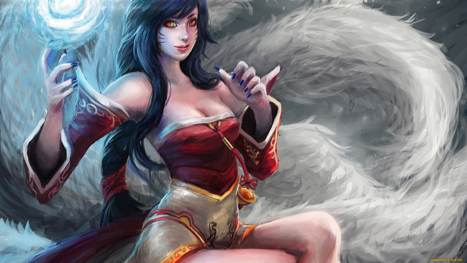 видео, игры, league, of, legends, league, of, legends, ahri, aimedz, арт, девушка, магия