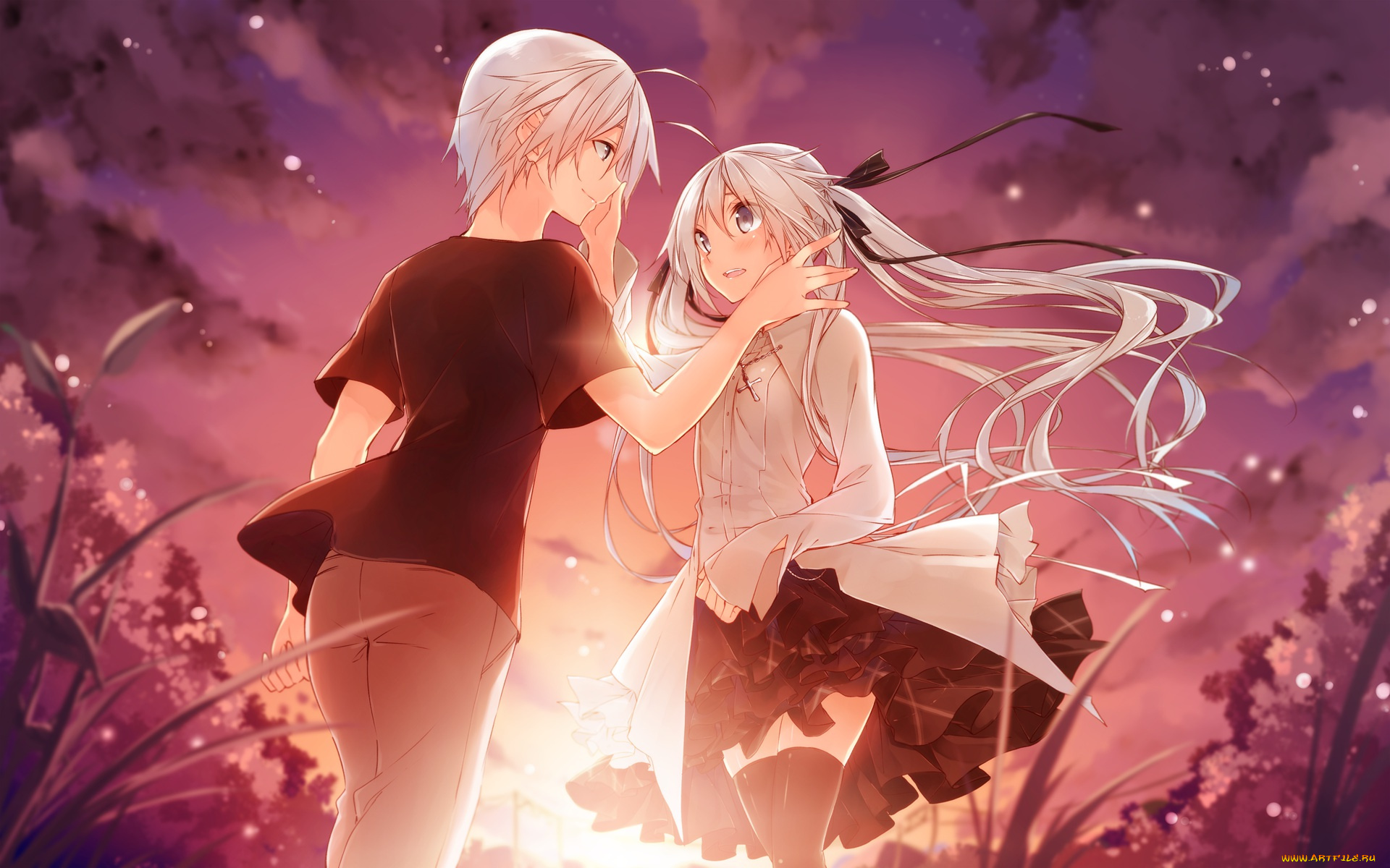 аниме, yosuga, no, sora, yosuga, no, sora, kasugano, haruka, арт, небо, пара, романтика, парень, девушка, прикосновения, kuwashima, rein