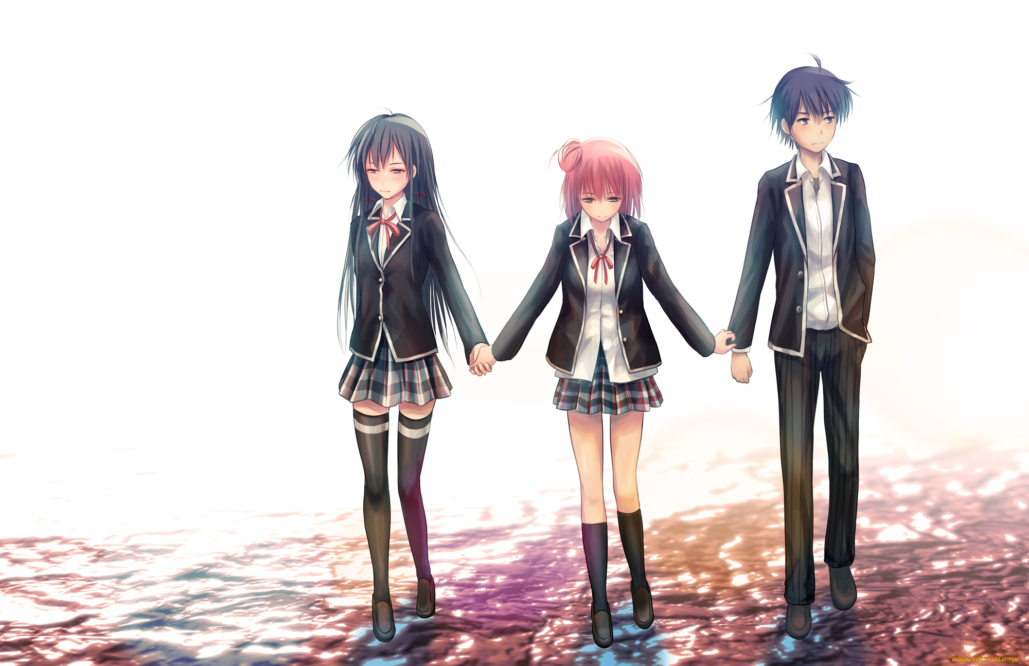 аниме, oregairu, yuigahama, yui, hikigaya, hachiman, девочки, парень, фон, yukinoshita, yukino