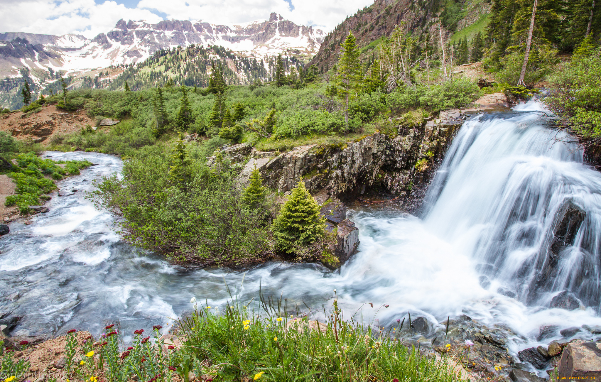 природа, водопады, река, лес, водопад