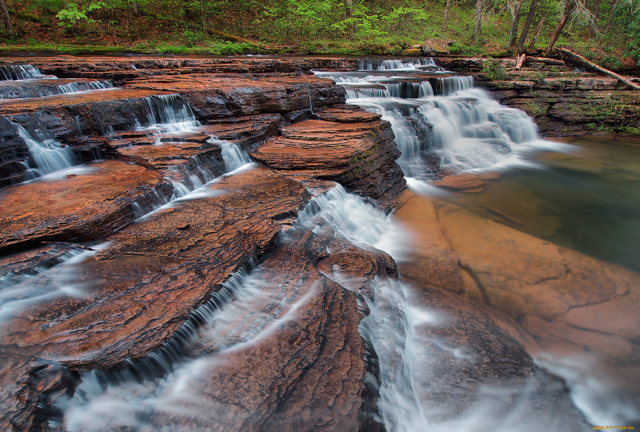 природа, водопады, лес, река, водопад
