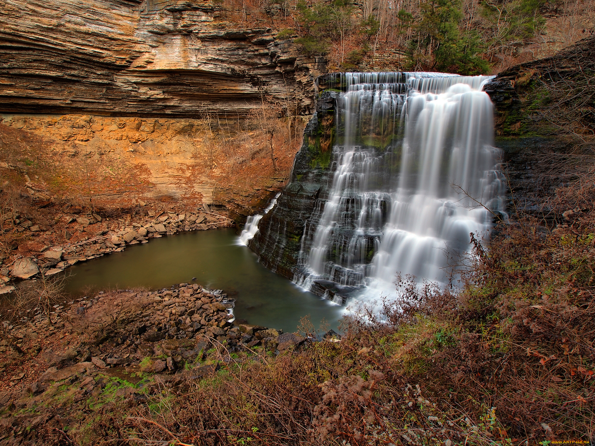природа, водопады, лес, водопад, река