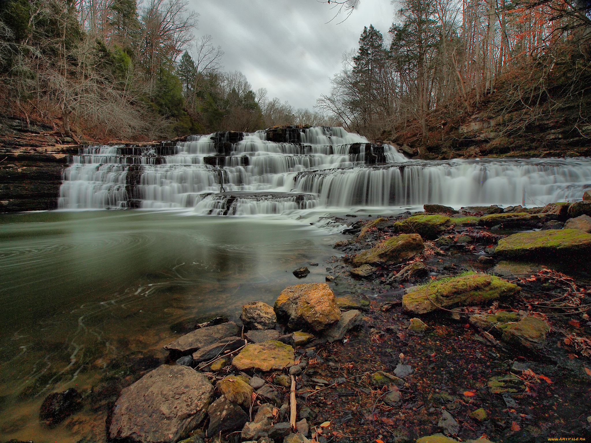 природа, водопады, водопад, река, лес
