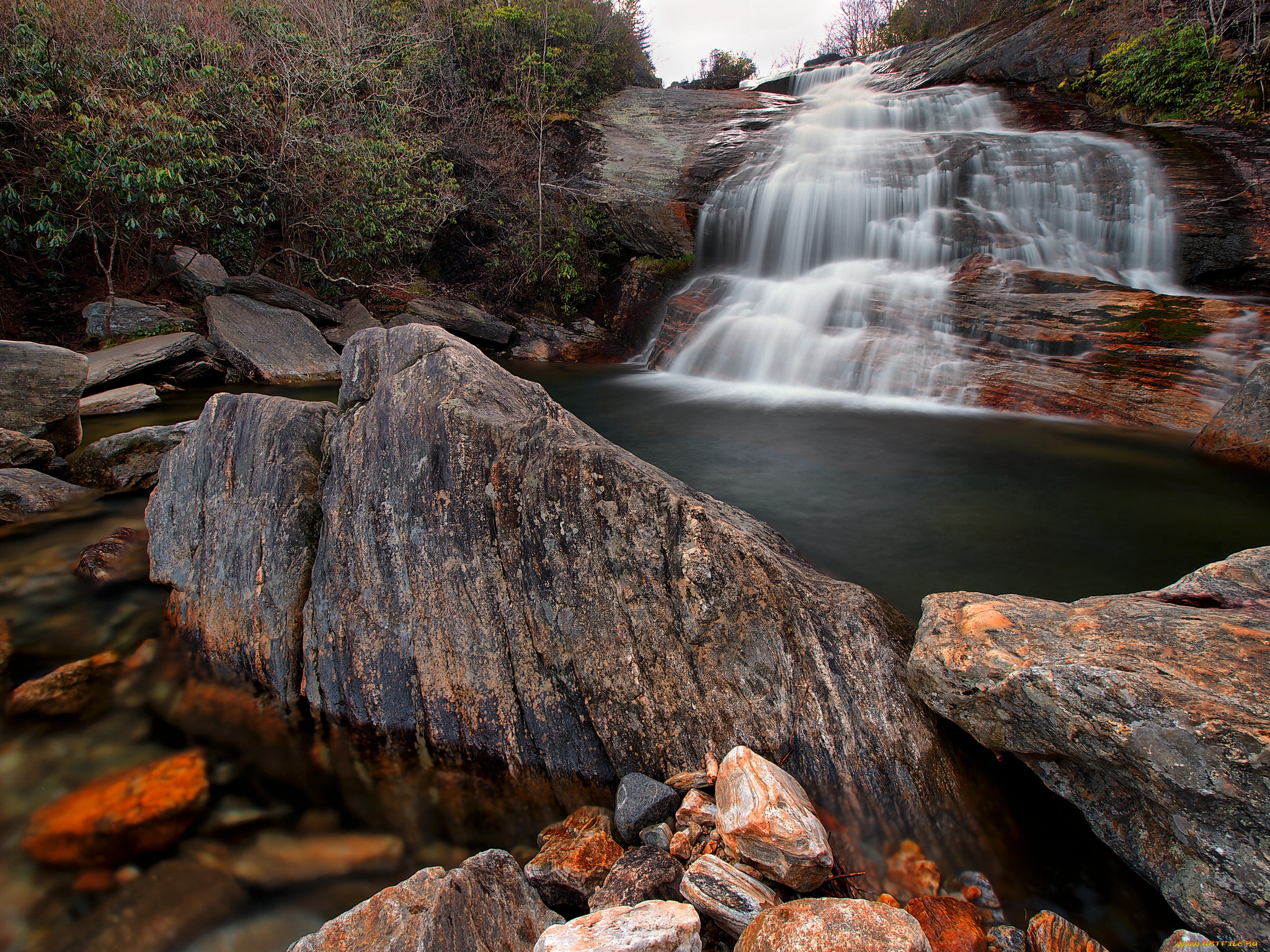 природа, водопады, водопад, река, лес