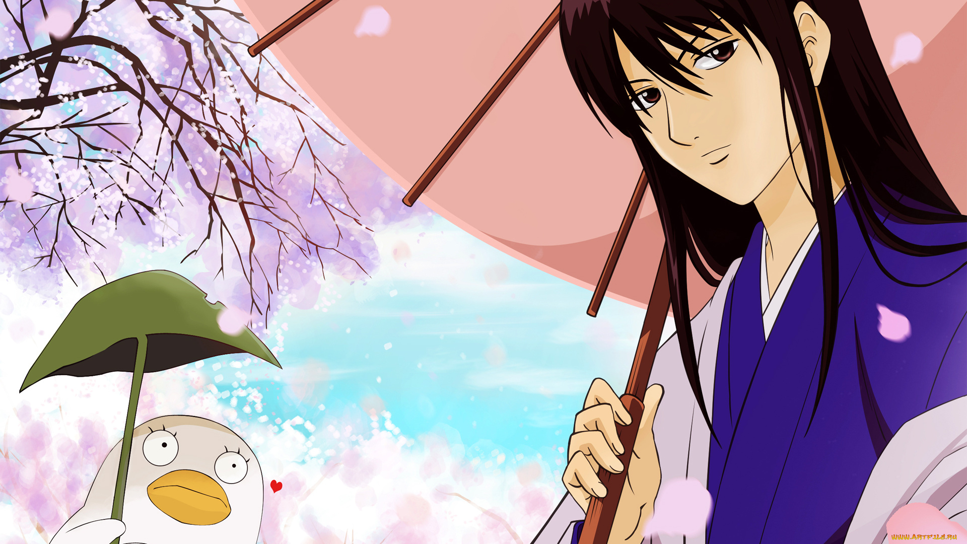 аниме, gintama, зонт, парень