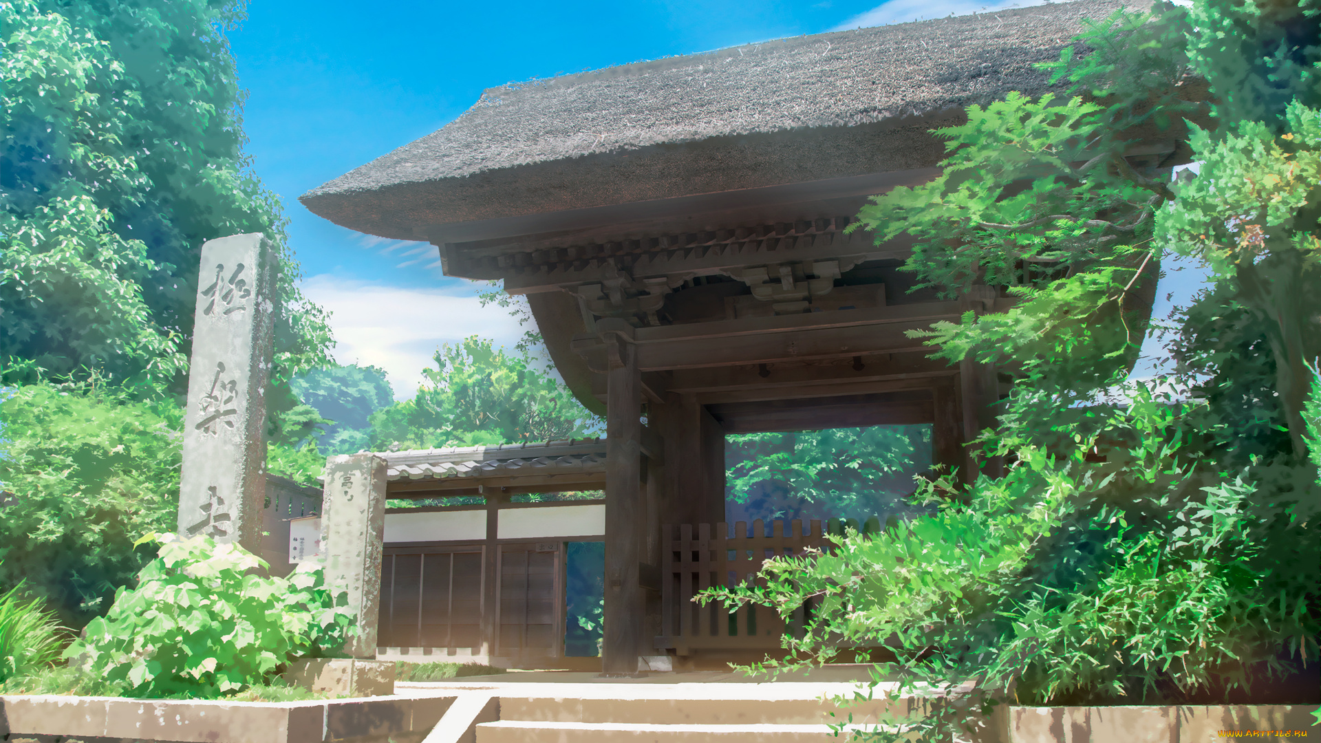 аниме, город, , улицы, , здания, пагода