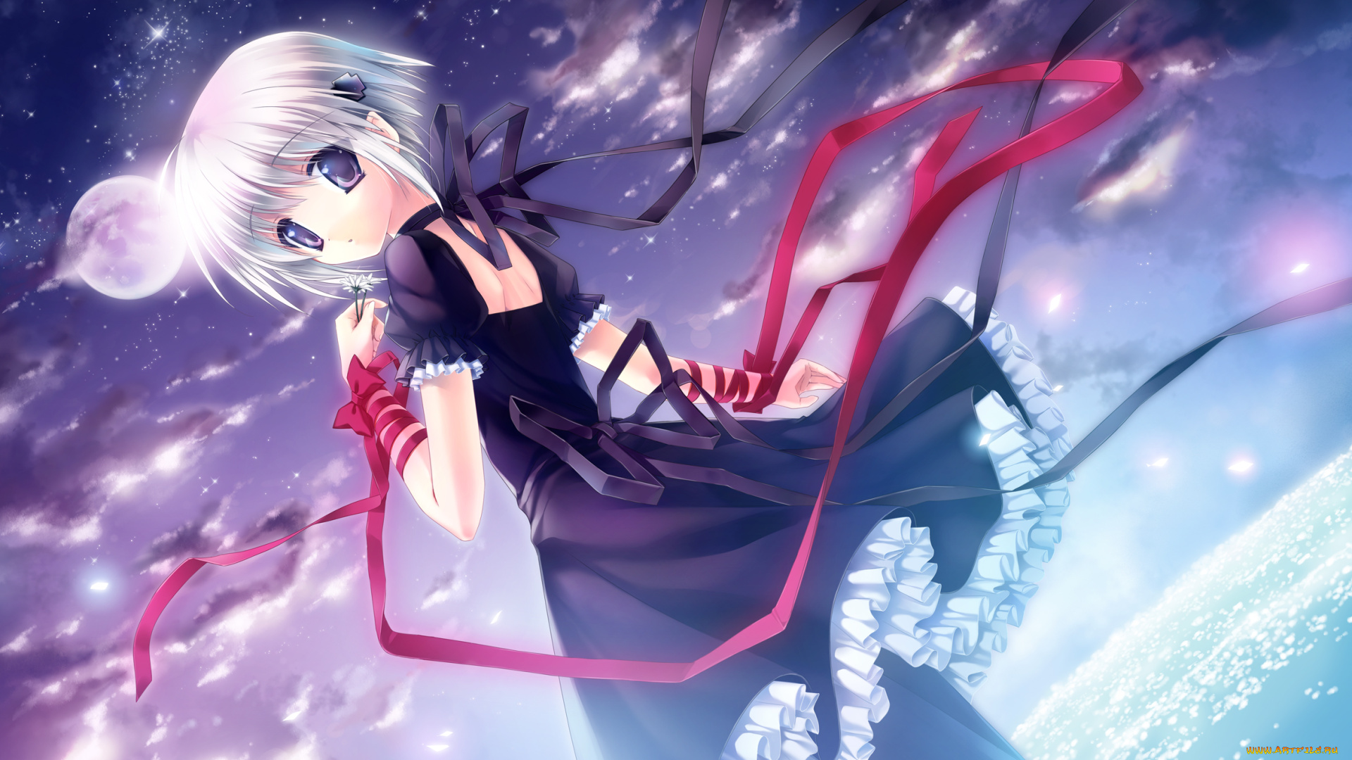 аниме, rewrite, девушка, взгляд, фон