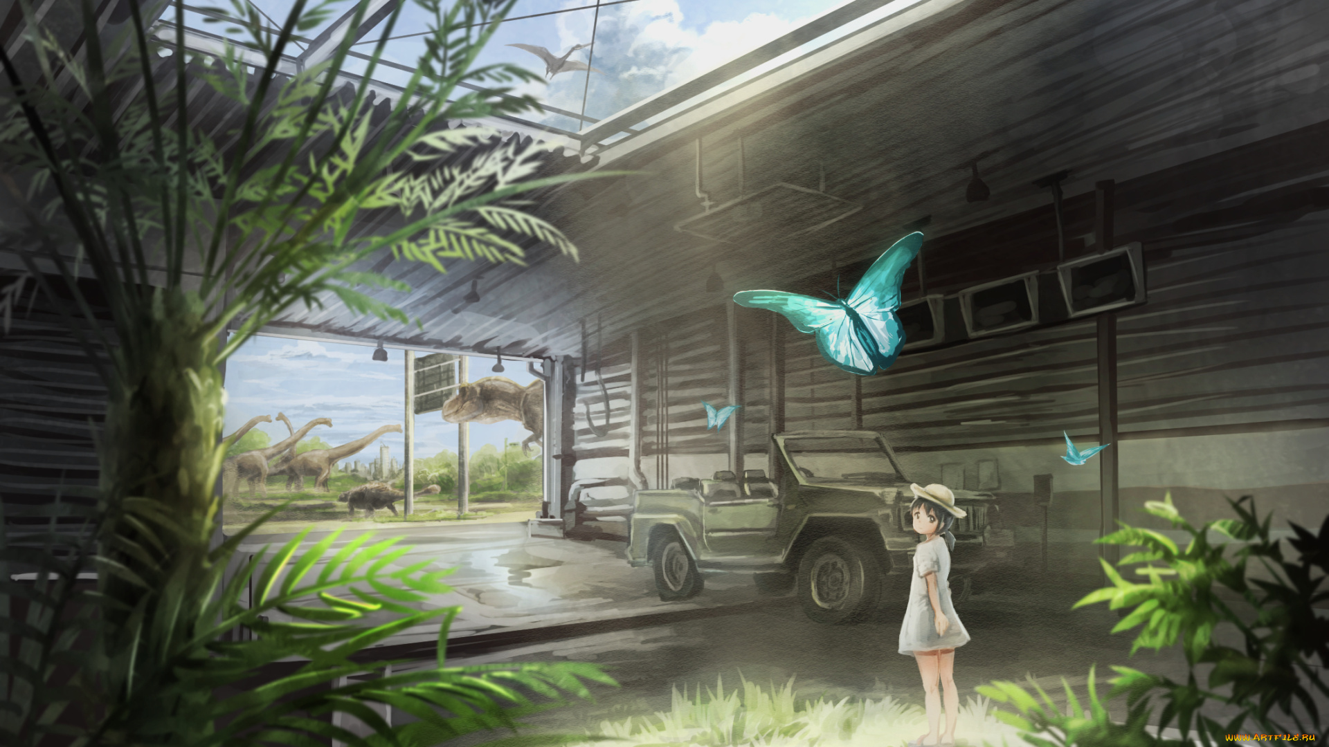 аниме, touhou, девочка, бабочки