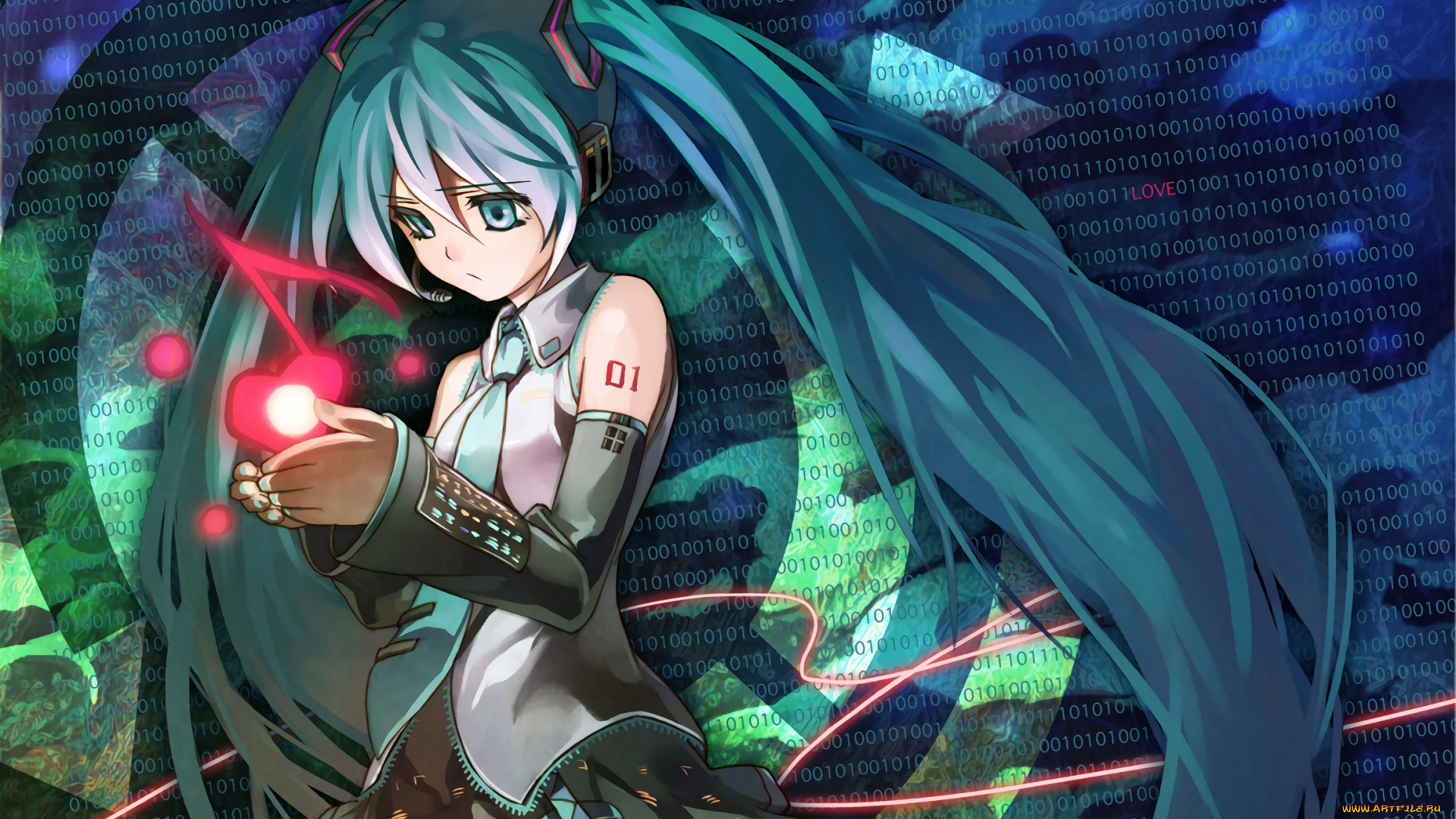 аниме, vocaloid, девушка, взгляд, фон