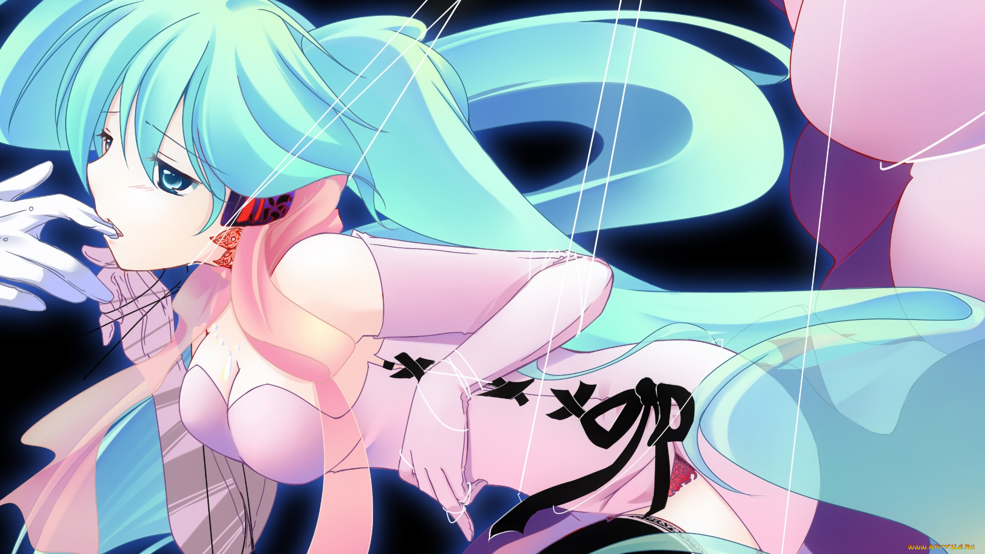 аниме, vocaloid, девушка, взгляд, фон