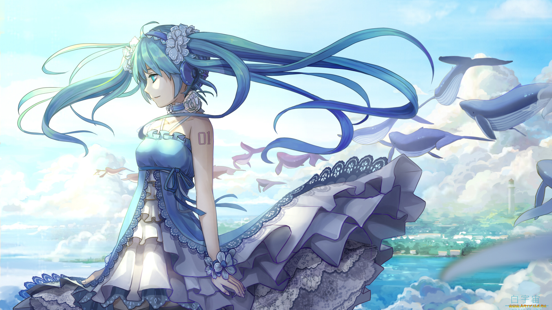 аниме, vocaloid, фон, взгляд, девушка