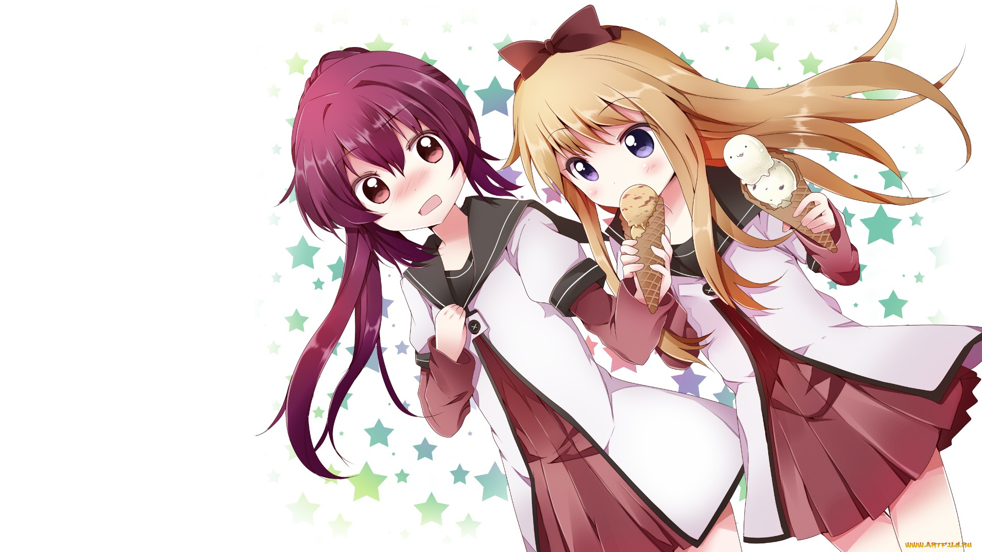 аниме, yuru, yuri, фон, взгляд, девушка