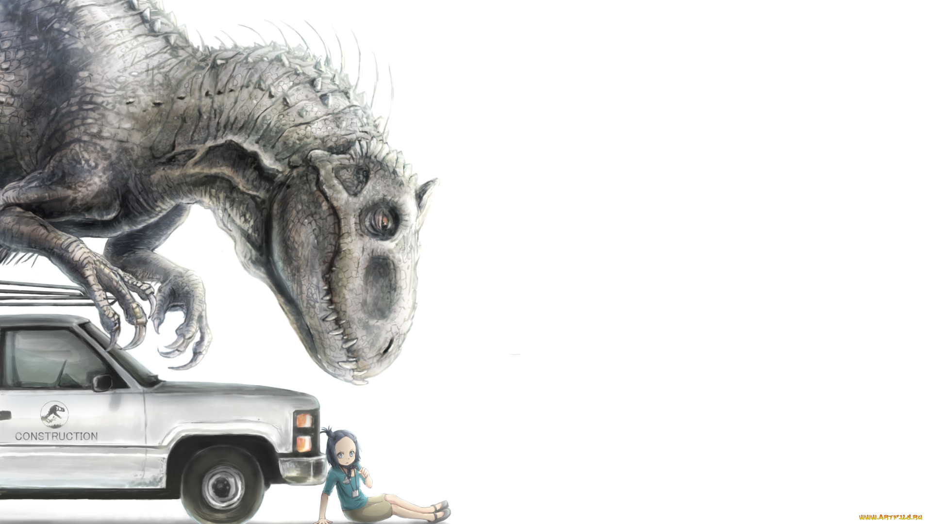аниме, животные, , существа, девочка, машина, динозавр