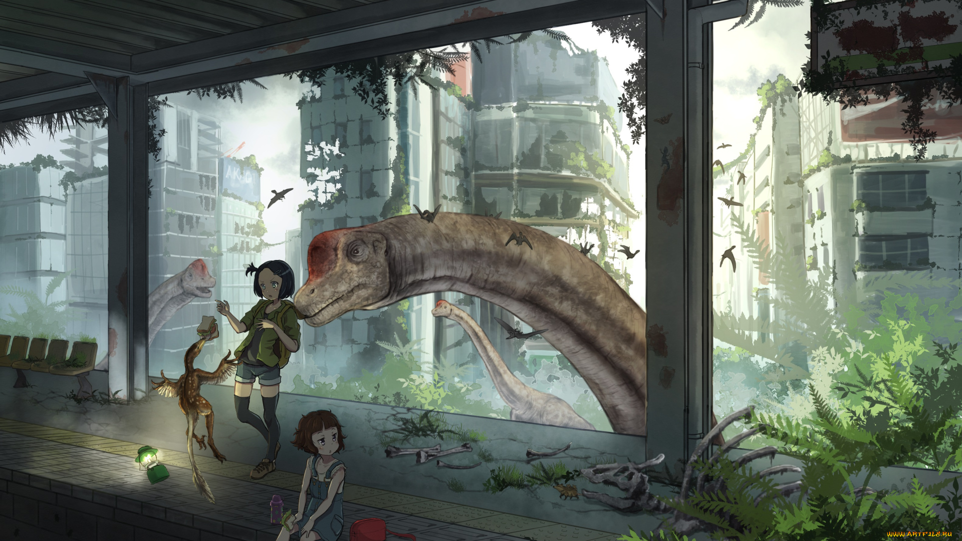 аниме, животные, , существа, динозавры, девочки