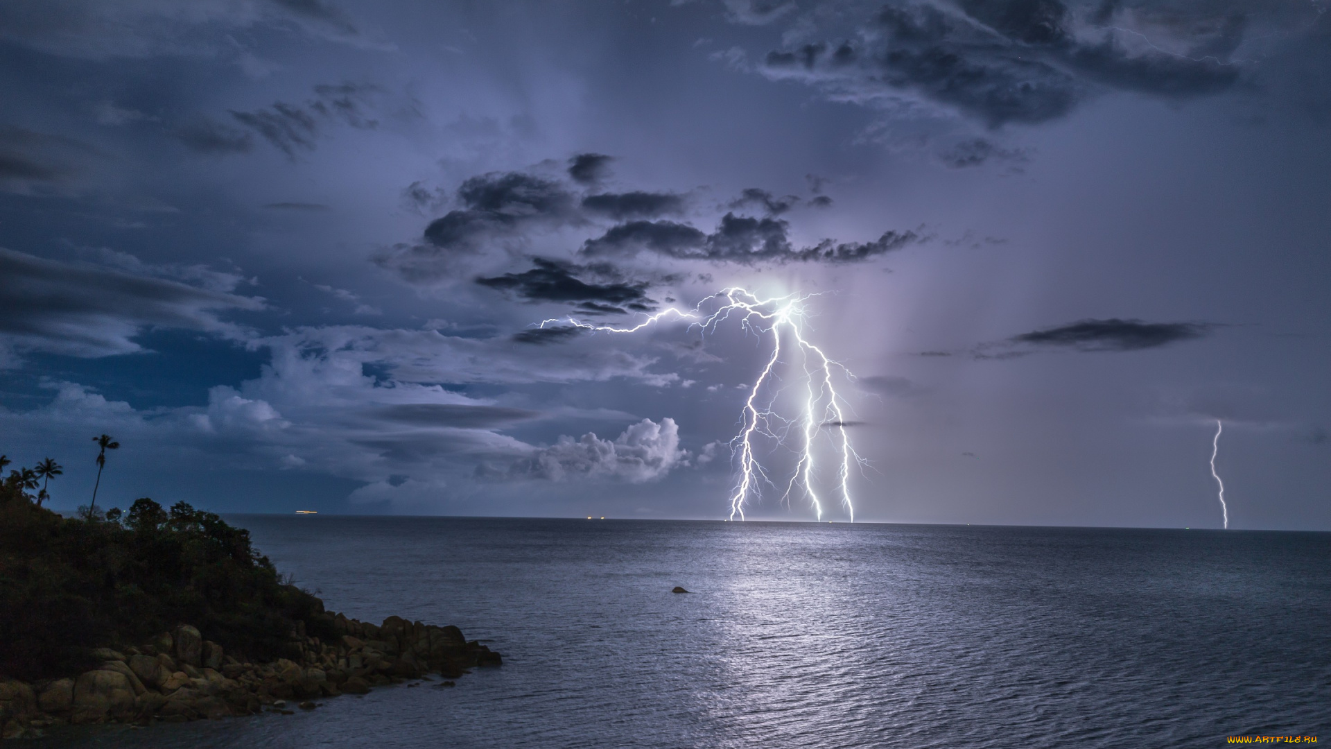 природа, молния, , гроза, остров, самуй, океан, тропики, тихий, шторм, сиамский, залив, тайланд