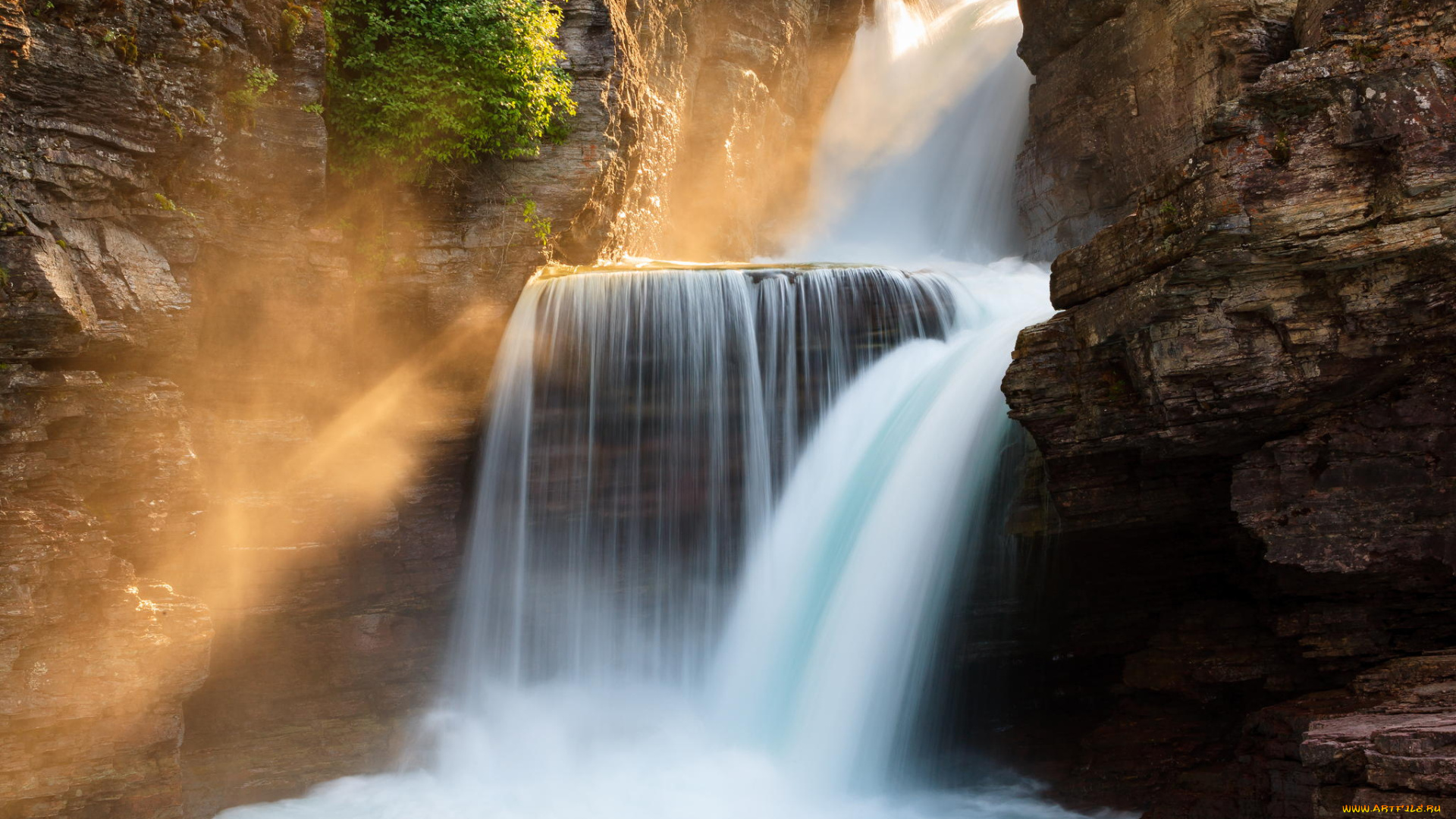 природа, водопады, glacier, national, park, montana, водопад, лес