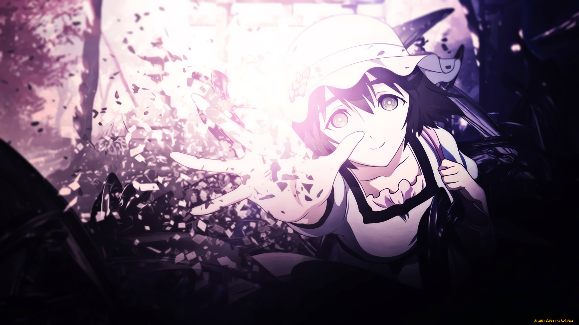 steins, gate, аниме, девушка, взгляд, фон