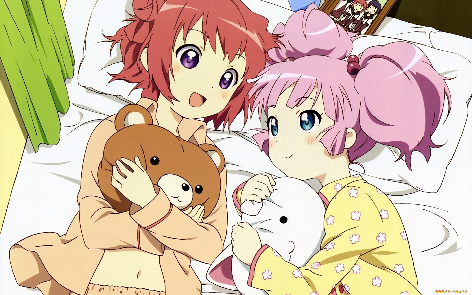 аниме, yuru, yuri, фон, взгляд, девушки