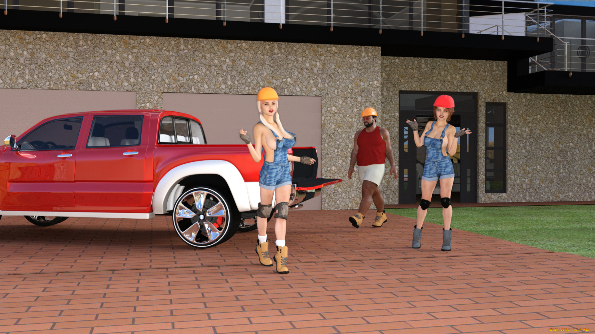 3д, графика, люди-авто, мото, , people-, car, , , moto, девушки, взгляд, фон