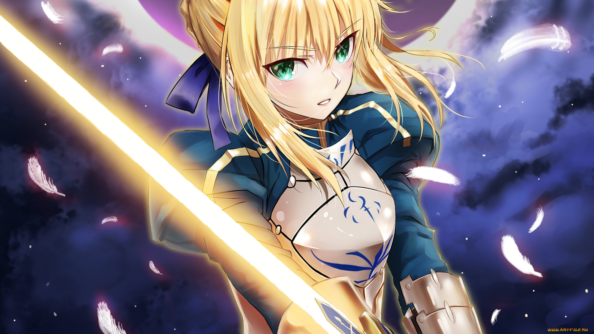 аниме, fate, stay, night, девушка, взгляд, фон