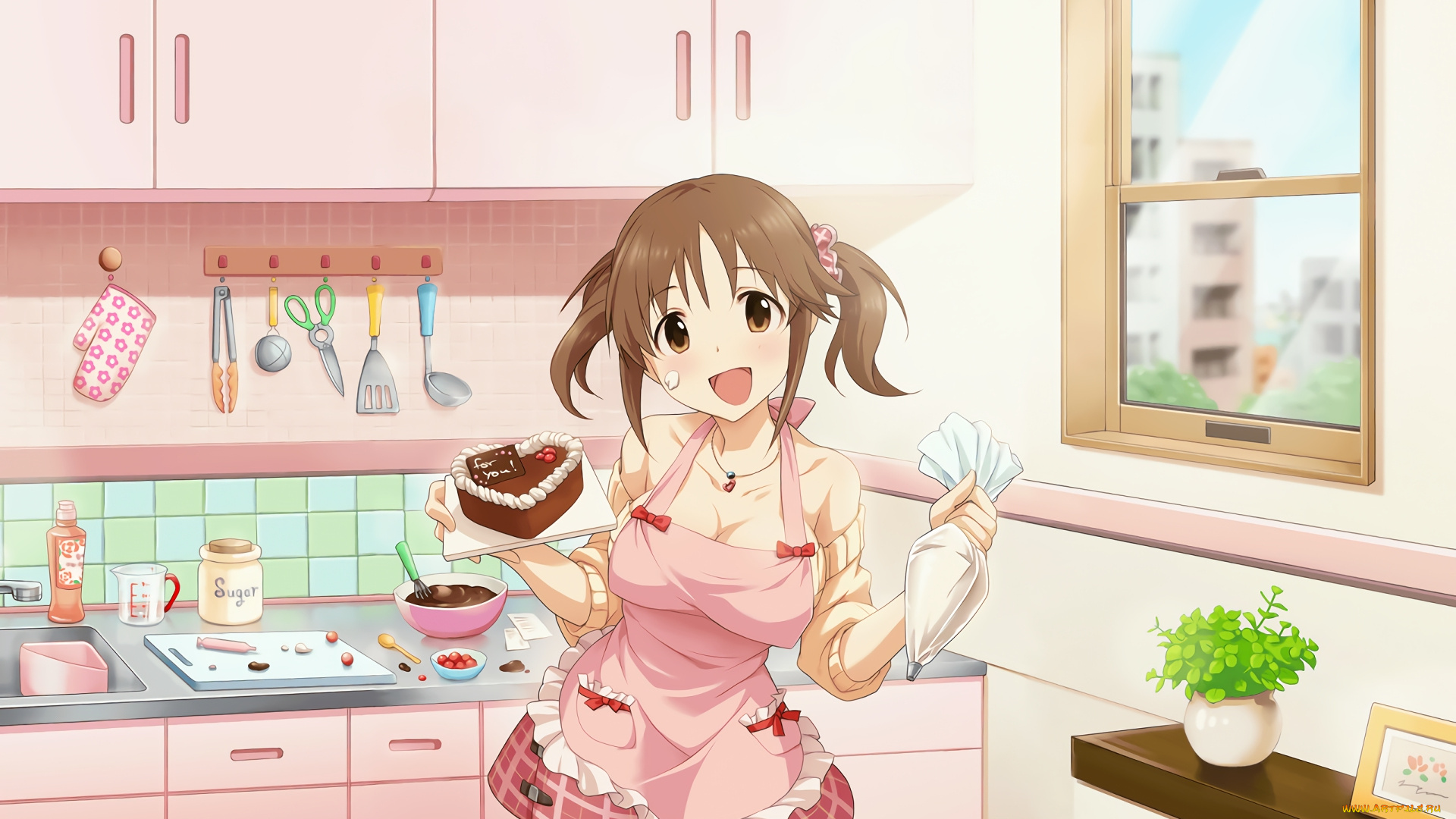 аниме, idolm@ster, девушка, взгляд, фон