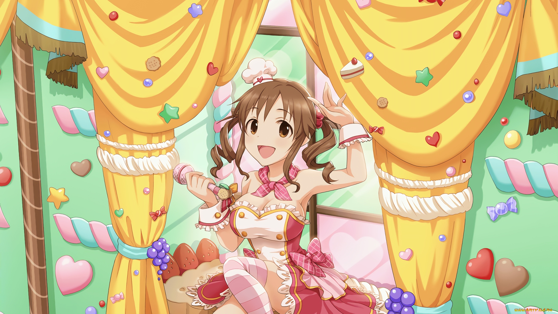 аниме, idolm@ster, девушка, взгляд, фон